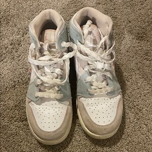 Jordan 1 Kids Sneakers in White, Sage, and Tan